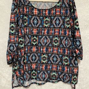 Soulmates Tribal Print Rouched Sleeve Shirt Size 3X